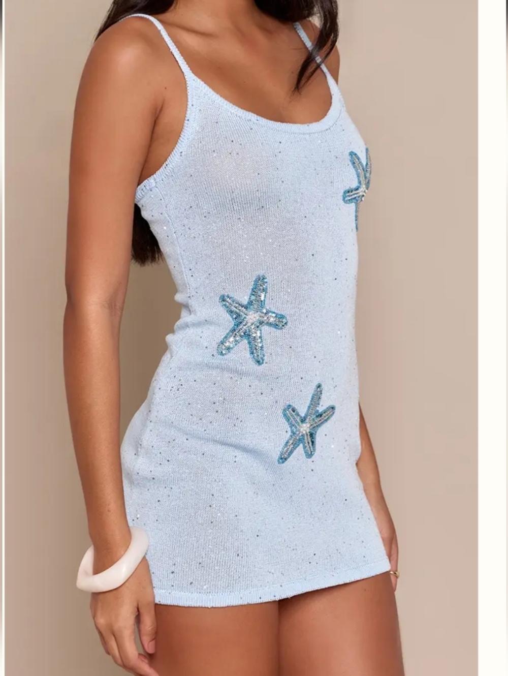 NWT Pretty Little Things Light Blue Beaded Starfish Mini Dress - Size M